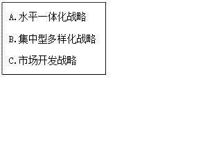文本框: A.水平一体化战略             B.集中型多样化战略         C.市场开发战略              